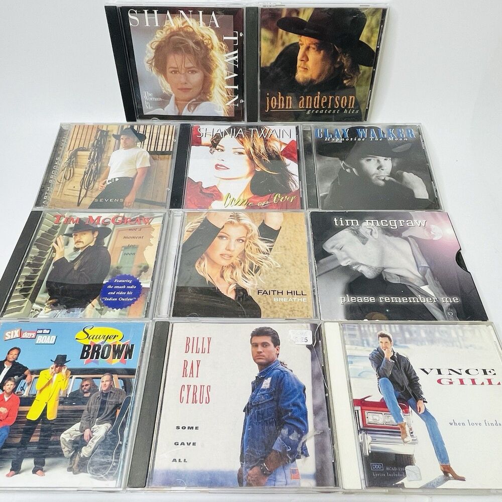 Lot of 11 1990s Country CDs McGraw Brooks Twain Hill Gill Cyrus Sawyer Brown - Picture 1 of 12